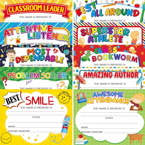 Certificados de reconocimiento para estudiantes de Fancy Land, certificados de superlativos de fin de año escolar, certificados de logros para niños, reconocimiento para maestros, suministros de