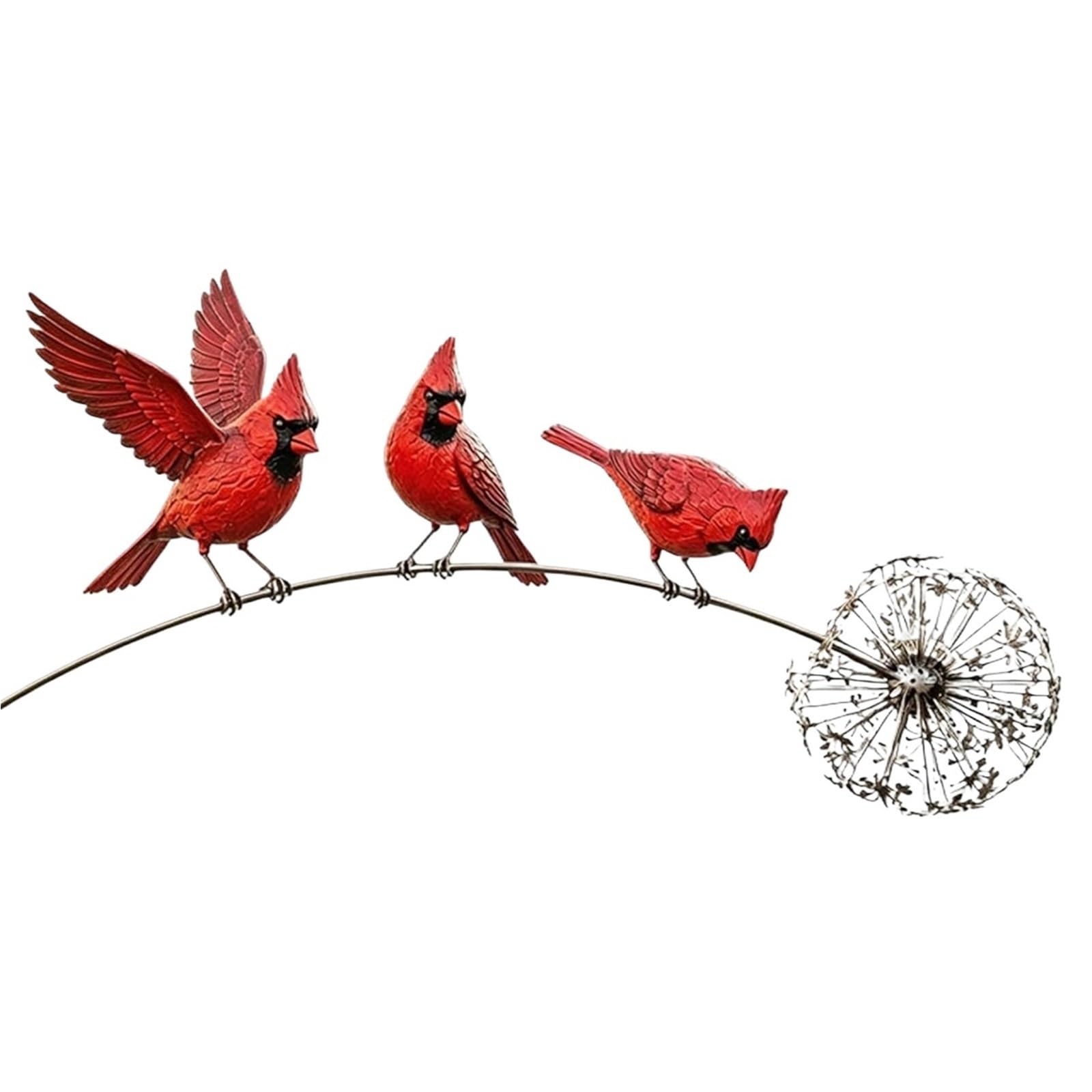 ANQKYO Robin Garden Stake Garden Stake With 3 Birds And Dandelion Design, Outdoor Yard Art For Lawn(Red Bird)