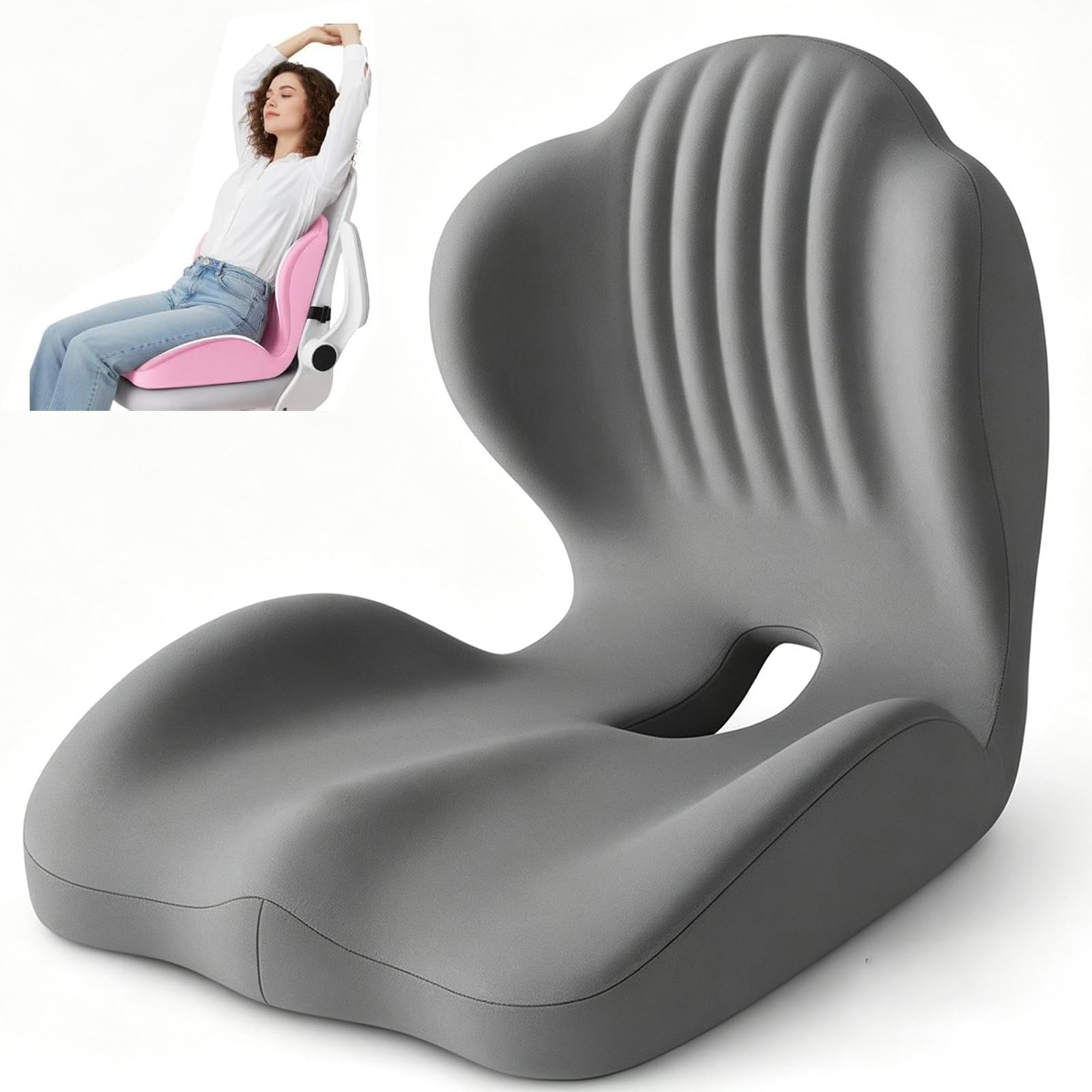Sohodoo Ergonomic Lumbar & Seat Support Cushion, Memory Foam Seat Cushion with Lumbar Support Pillow,Memory Foam Coccyx Cushion for Tailbone Pain, Back Pain, Sciatica and Hemorrhoid Relief