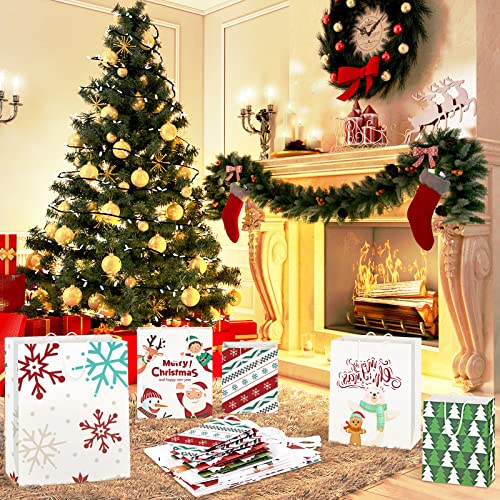 Deckthehalls 10Pcs White Kraft Paper Bags With Handles Bulk, Gift Bags, Party Favor Gifts Wraps, Craft Shopping Retail Birthday Party Favors Wedding Sacks, Business #TOP6