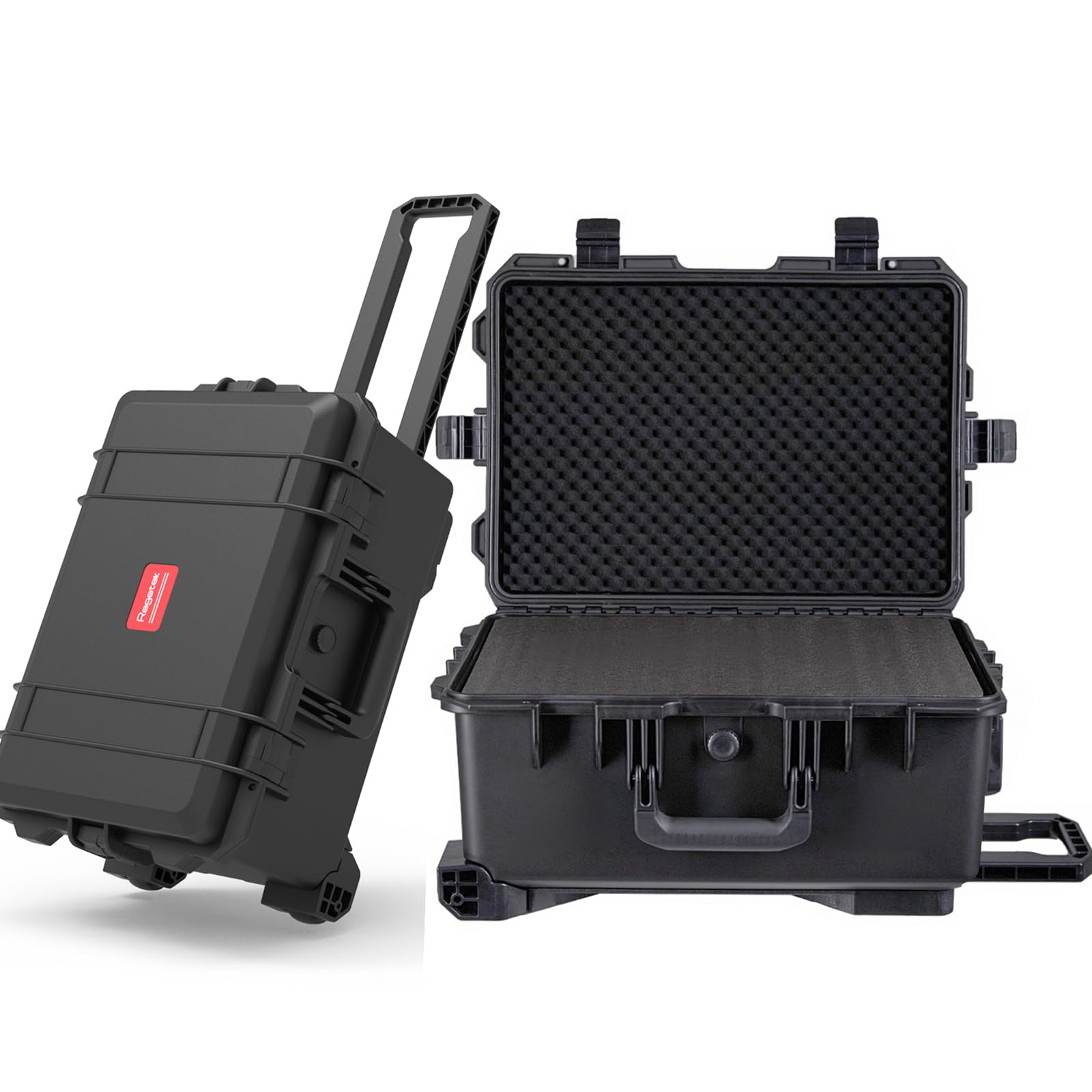 Regetek Waterproof Hard Case, 23x 17x 11.5 Inch, Rolling Equipment Case with Wheels/Foam/Retractable Handle,for cameras Camcorder,Drone, electronic