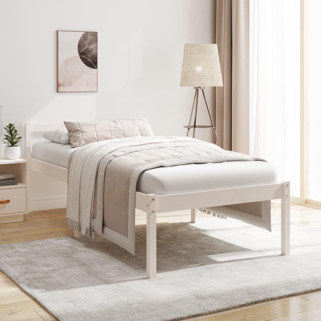 Massivholz Kiefer Seniorengerecht 45cm Sitzhöhe Stauraum Weiß 90x190 cm | Seniorenbett Weiß 90x190 cm Massivholz Kiefer Bettgestell mit Kopfteil Stauraum Hohe Einstiegshöhe