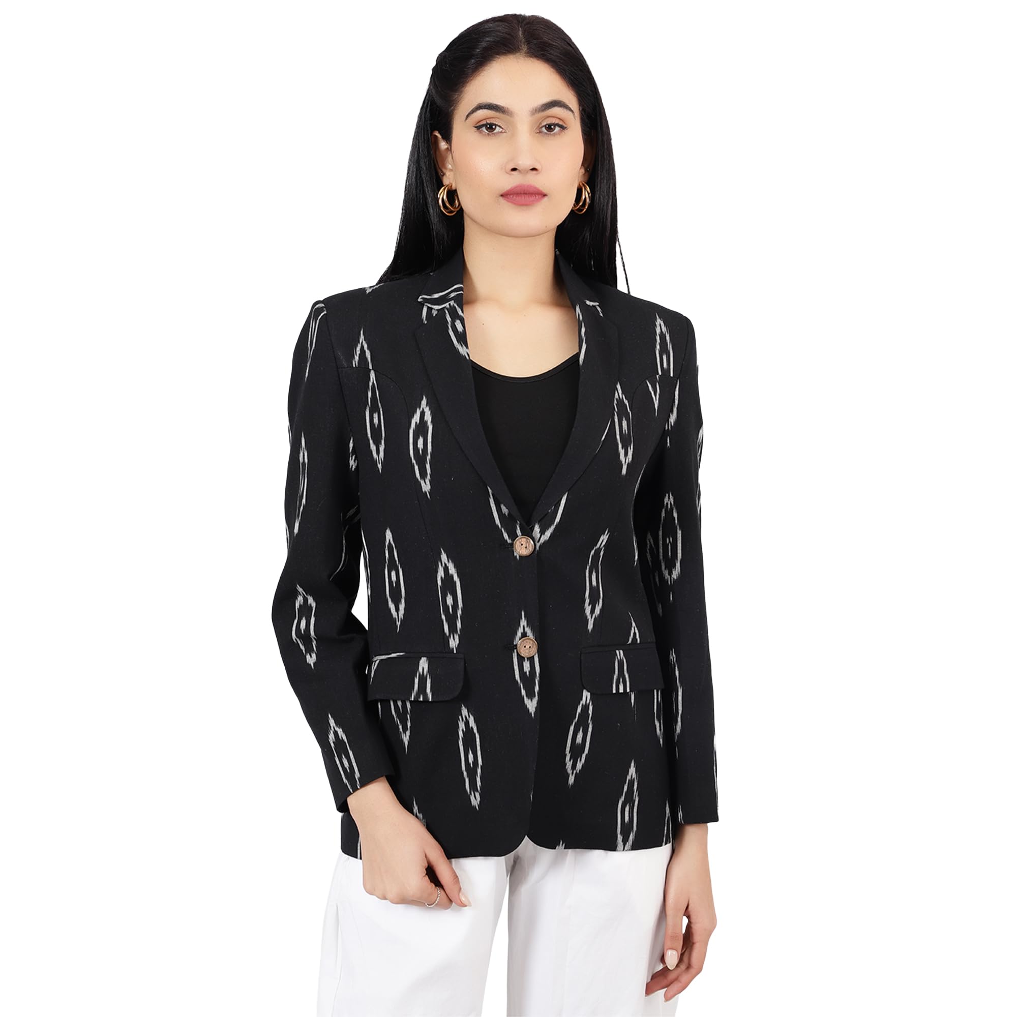 Womens Ikat Black Cotton Blazer