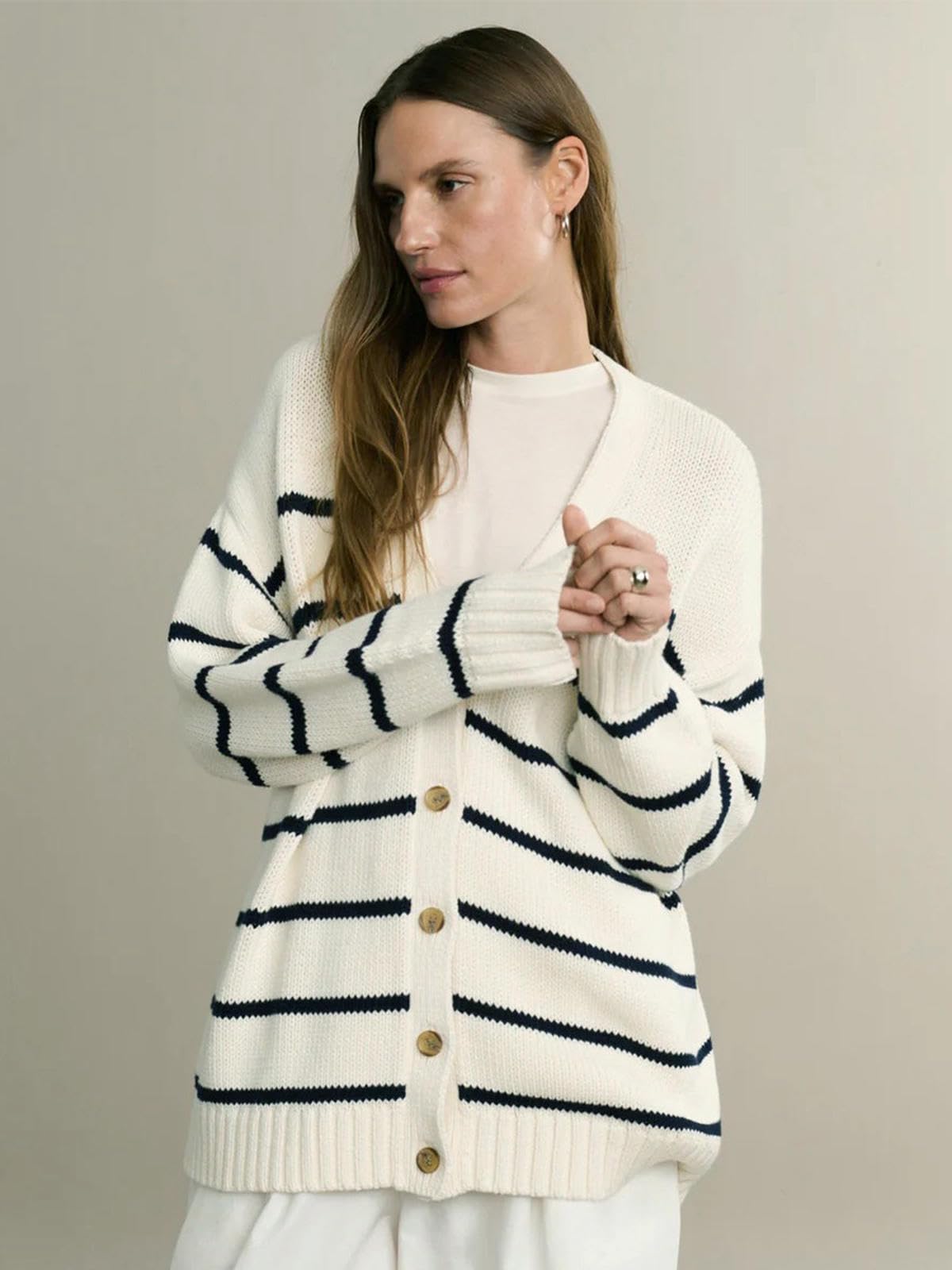 Maglione da Donna Codigan A Maglia Maniche Lunghe con Cardigan Cappotto Casual-Bianco-s