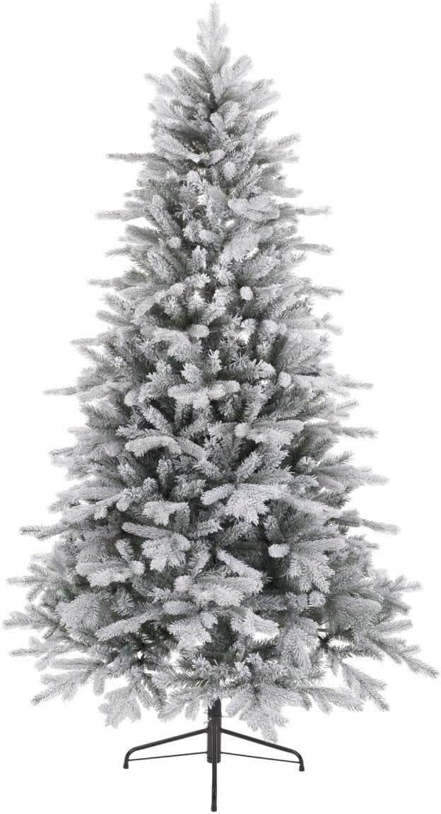 Frosted Vermont Spruce Artificial Christmas Tree by Kaemingk 5ft, 6ft, 7ft, Pine Spruce Metal Fir Xmas Tips Realistic Traditional Natural Green Frosted Snowy (5ft (150cm))