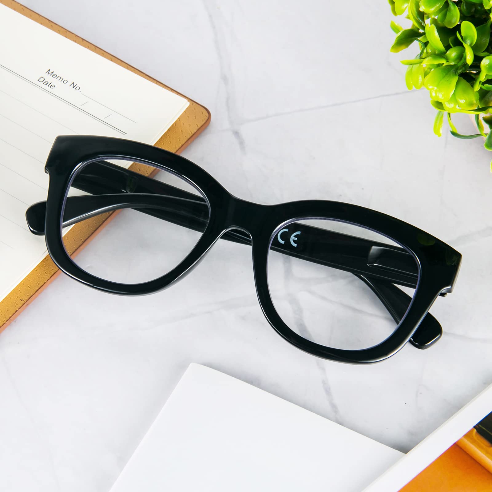 MMOWW Oversized Reading Glasses 3 Pack for Women Blue Light Blocking with Spring Hinge Computer Readers Ladies (Black + Blue + Brown Tortoiseshell - Image 2