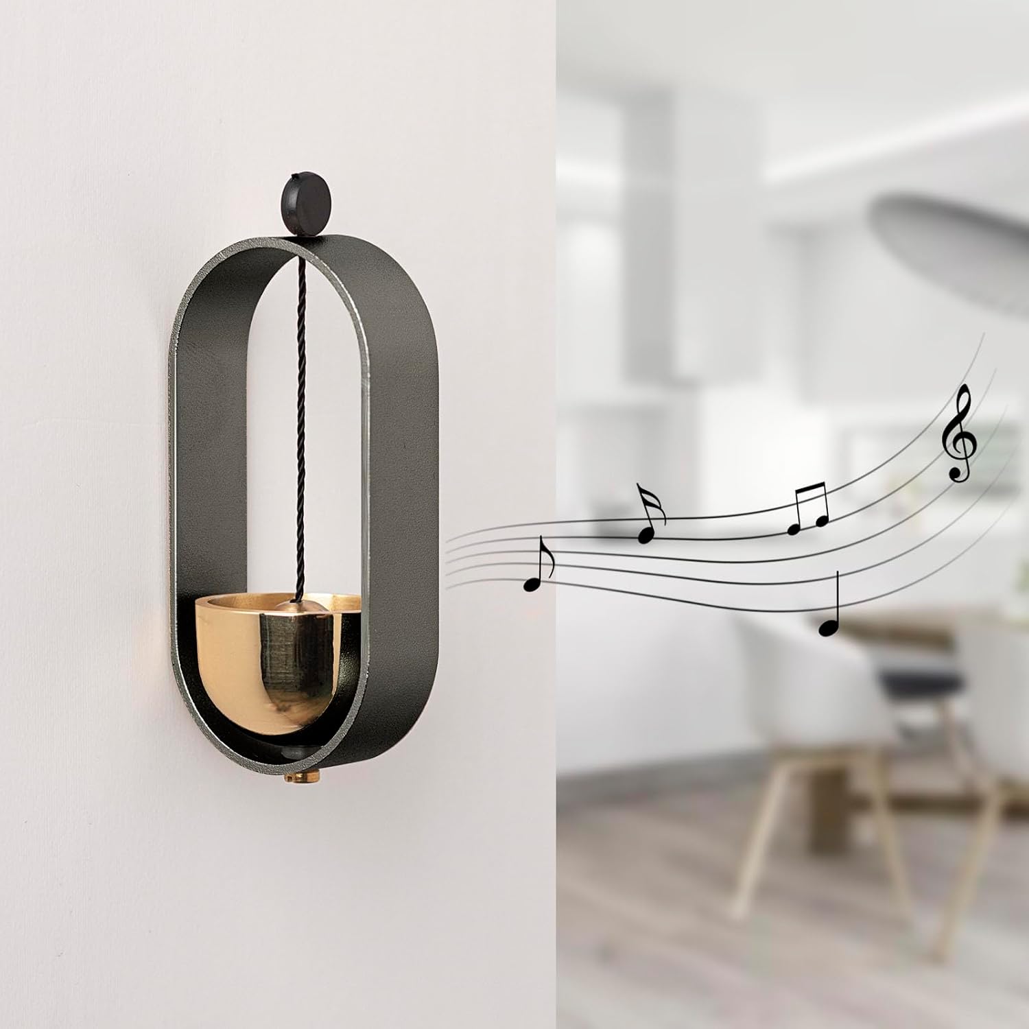 Door Chime for Entrance,Decoration Doorbell,Bell with Handmade Doorbell,Wood with Brass Bell,Welcome Doorbell, Shop Owner, Doorbell for Decoration, Front Door, Indoor, Outdoor Shop Bell (Dark Grey)