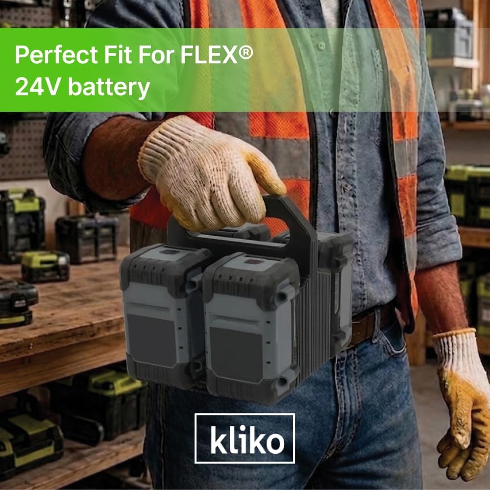 Flex 24V Battery Carrier 4 Pack Portable Battery Caddy with Bit Storage