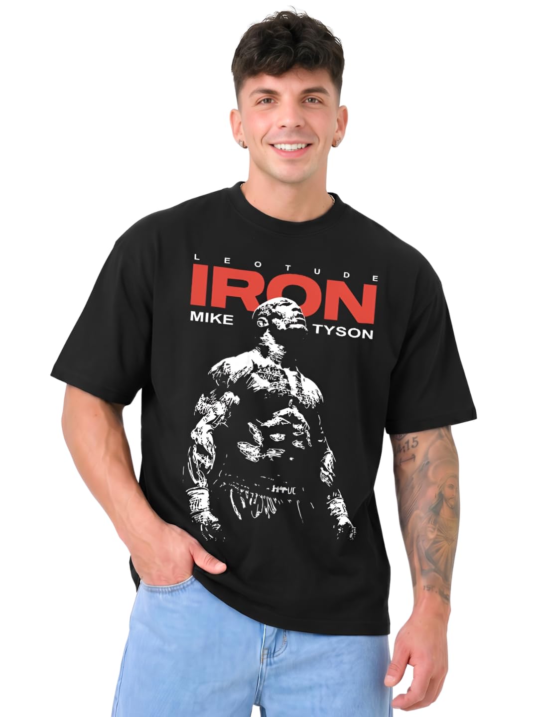 Oversized Fit Drop Shoulder Stylish and Latest Graphic Printed Round Neck Half Sleeves T-Shirt for Men (Color Black)-image-23