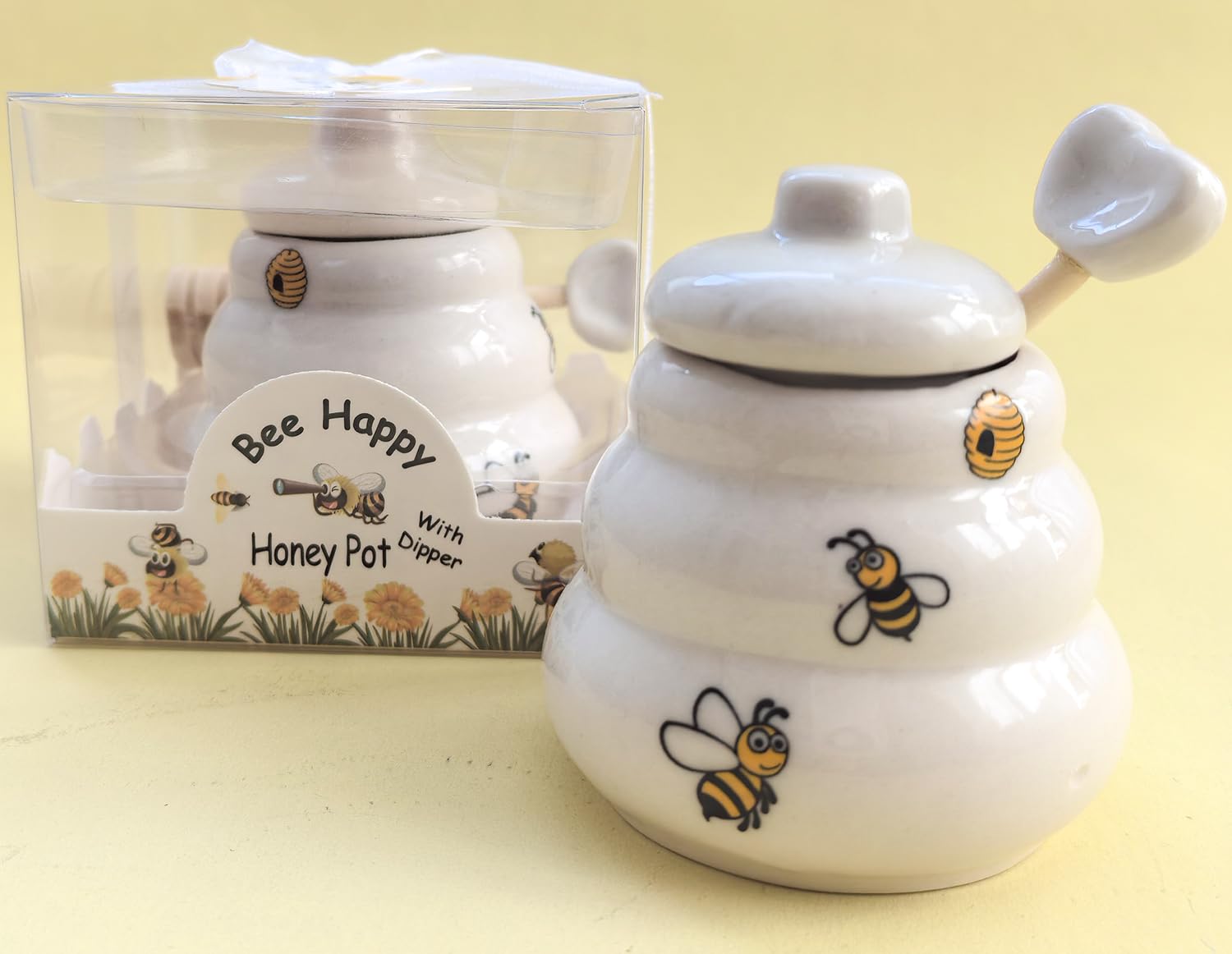 12-Pack Ceramic Beehive Honey Pot With Dipper, Honey Jar Serving Set for Wedding, Bridal Shower, Baby Shower, Party & Home Kitchen (12)
