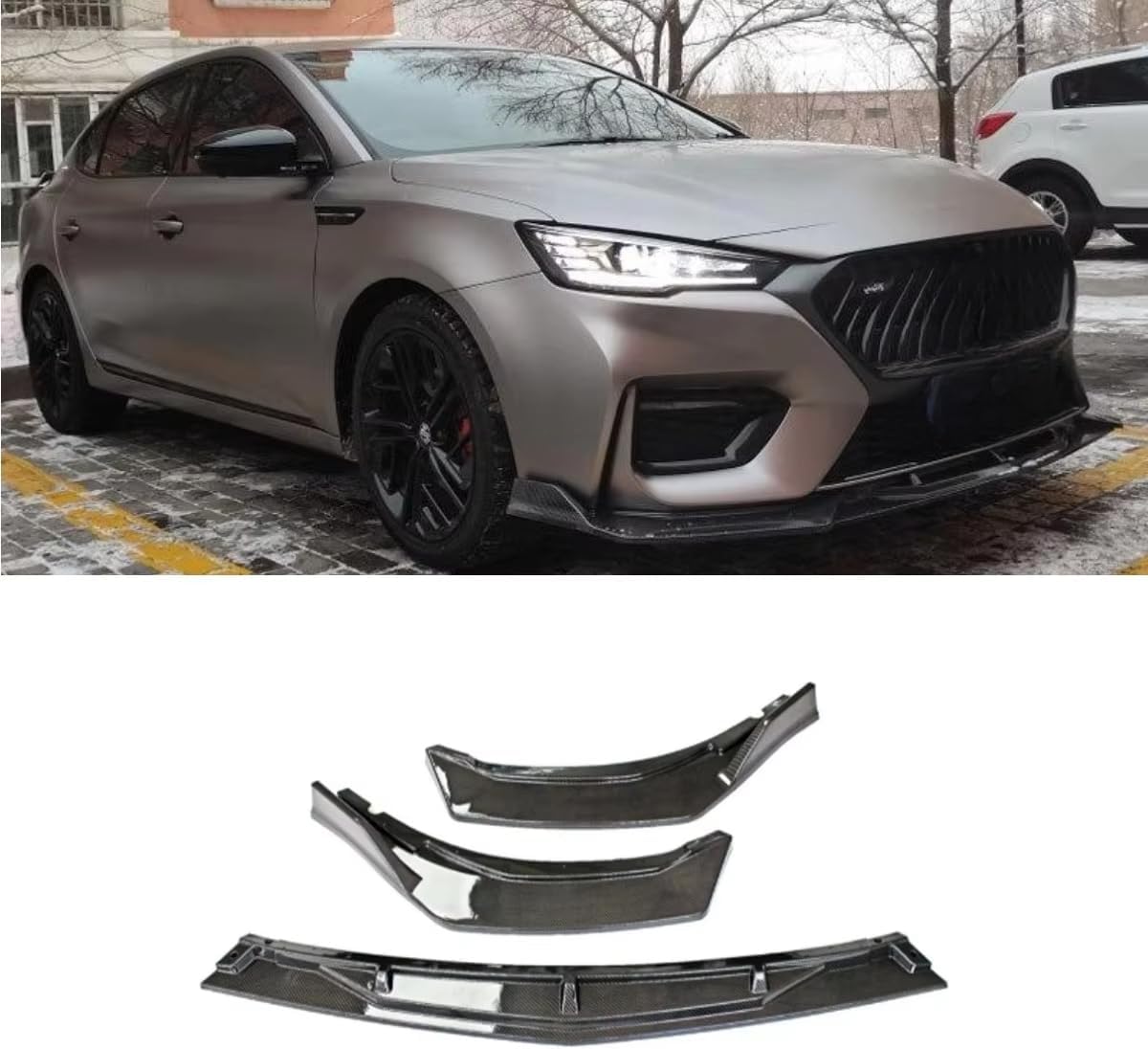 Car Front Bumper Lip Splitter Diffuser Spoiler Body Kit for MG6 2020-2024 Bumper Protector Car Accessories (Carbon Fiber Look)
