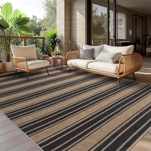 Zeeinx Striped Easy Jute Rug 5x7 Outdoor Patio Rug Neutral Porch ...