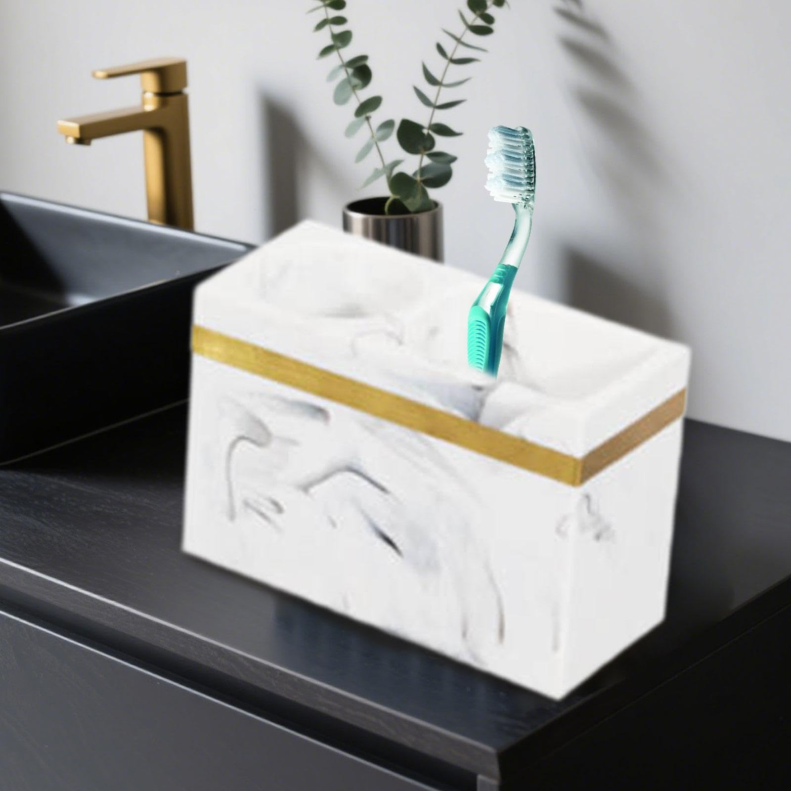Sharplace Porta Spazzolini Organizzatore Spazzolini Portaoggetti Bagno in Resina a 2 Scomparti Superficie Liscia Adatto per Famiglia Bagno Contatore Trucco, Bianco
