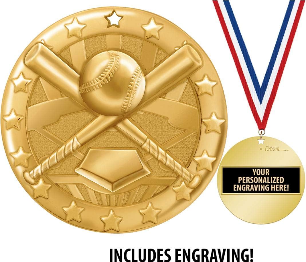 Crown Awards Baseball Medal, 2" Shiny Gold Baseball Medals for Kids with Free Custom Engraving Prime