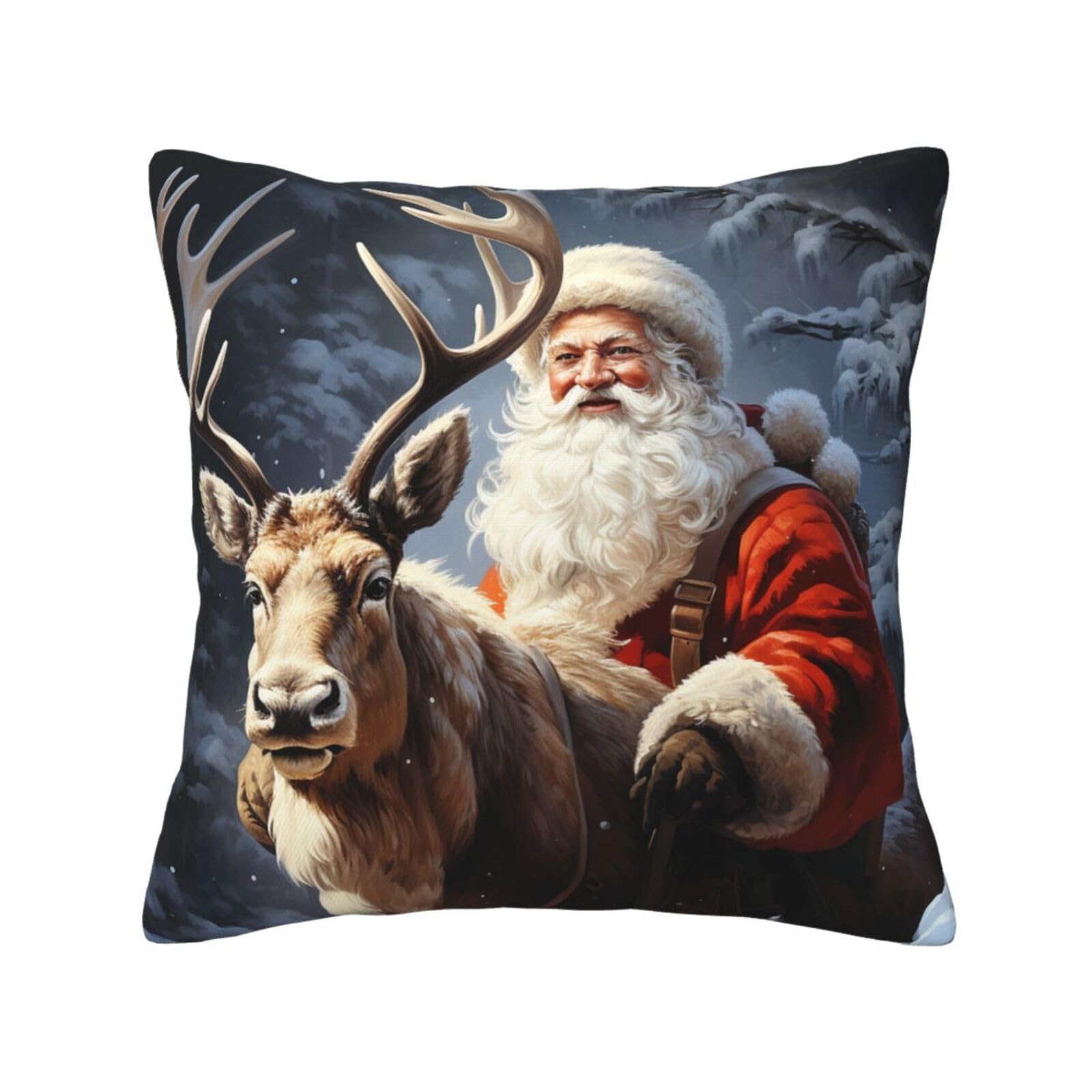 FodPand Santa Claus and Deer Elk Throw Pillow Covers 16"X16" Super Soft Cozy Pillows Case Morden Decorative Cushion Cover for Sofa Couch Bed Home Decor