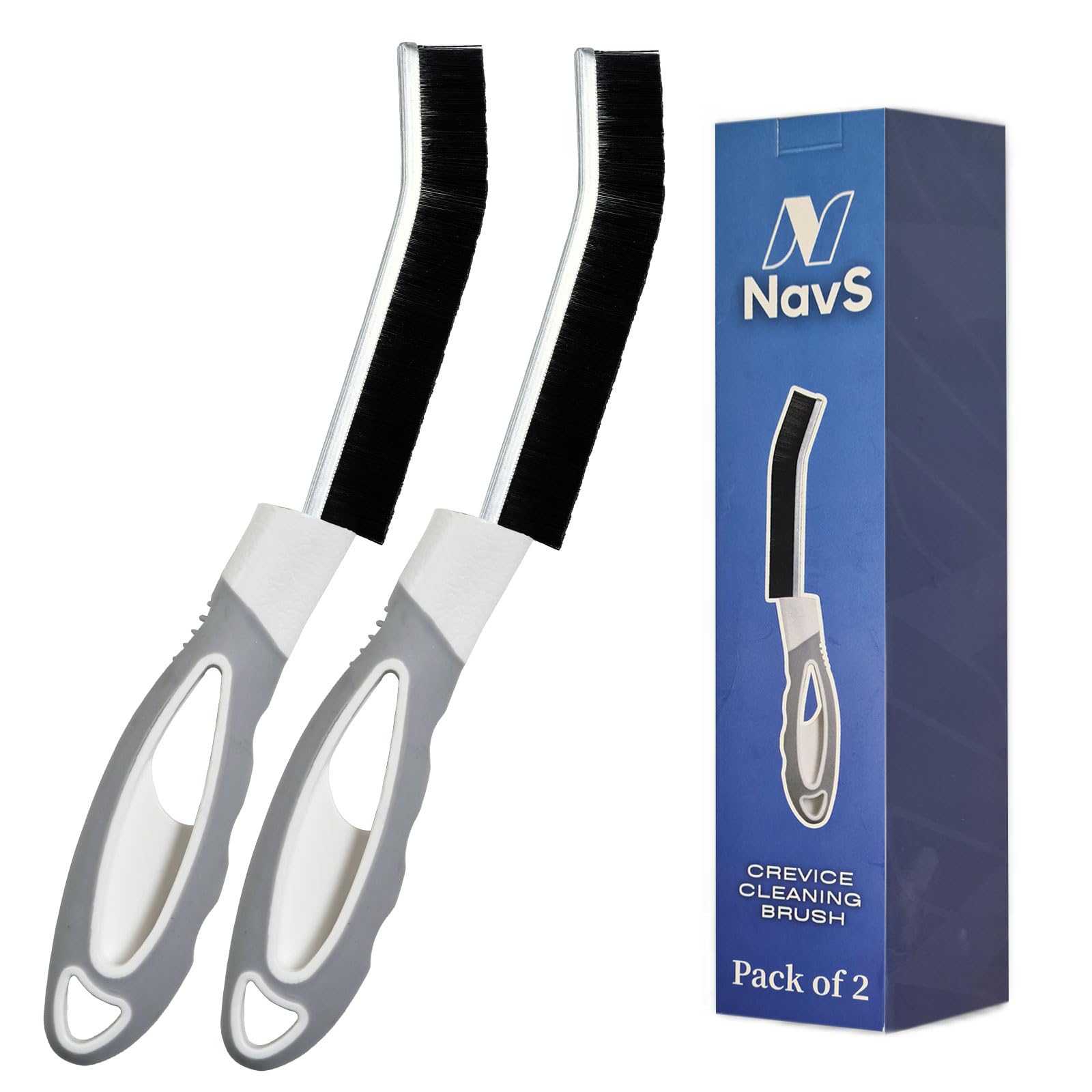 Navs Black Crevice Cleaning Brush |Pack Of 2 Multi-Purpose Gap & Grout Cleaner With Comfortable Non-Slip Handle |Tough Bristles For Stubborn Stains In Bathroom, Kitchen, Toilet, Tiles & Hard-To-Reach Areas