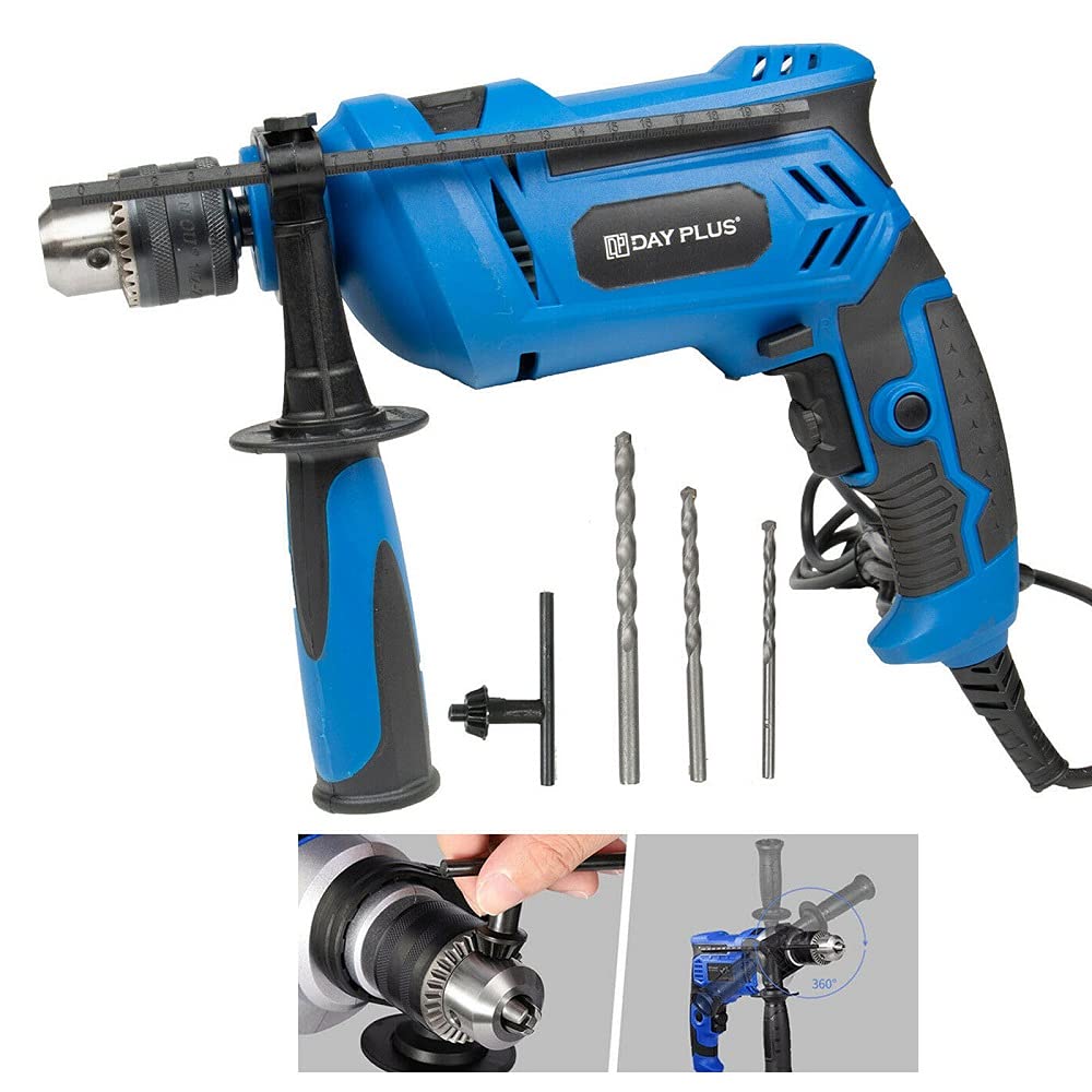 Dayplus 850W 230V Heavy Duty Electric Rotary Hammer Drill Impact Driver Bit Set 3000 Rpm With Depth Gauge, Powerful Variable Speed Drill For Drilling Steel Masonry Concrete Wood