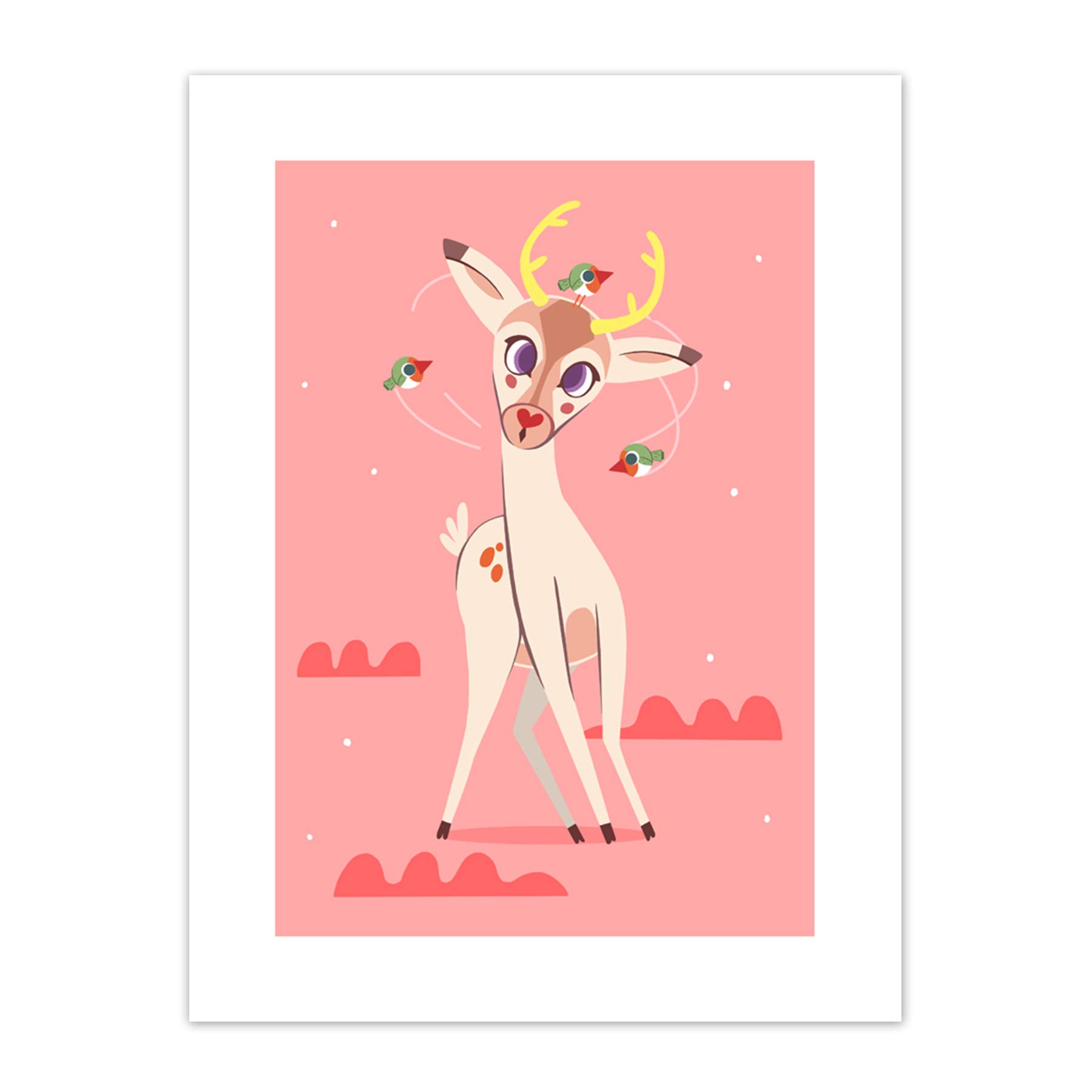 Wee Blue Coo Stag Dazed with Birds Art Print Canvas Premium Wall Decor Poster
