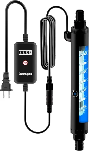 Devopet Aquarium U-V Light, Al-gae Clean Light for Fish Tank, Green Water Clean Lamp with Timer, Amphibian Aquarium U-V Lamp for in-Line and in-Tank Use, for 75-120 Gallons Fish Tanks(10W)