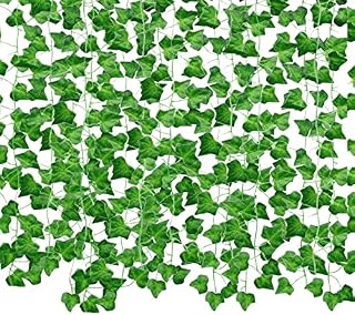 Holdfiturn 25 Pack Artificial Ivy Garland 175 Ft Fake Ivy Vine Hanging Leaf Green Leaves Plants Fake Foliage for Landscaping Fence Greenery Garden Office Wedding Wall Decor Home Decoration Party