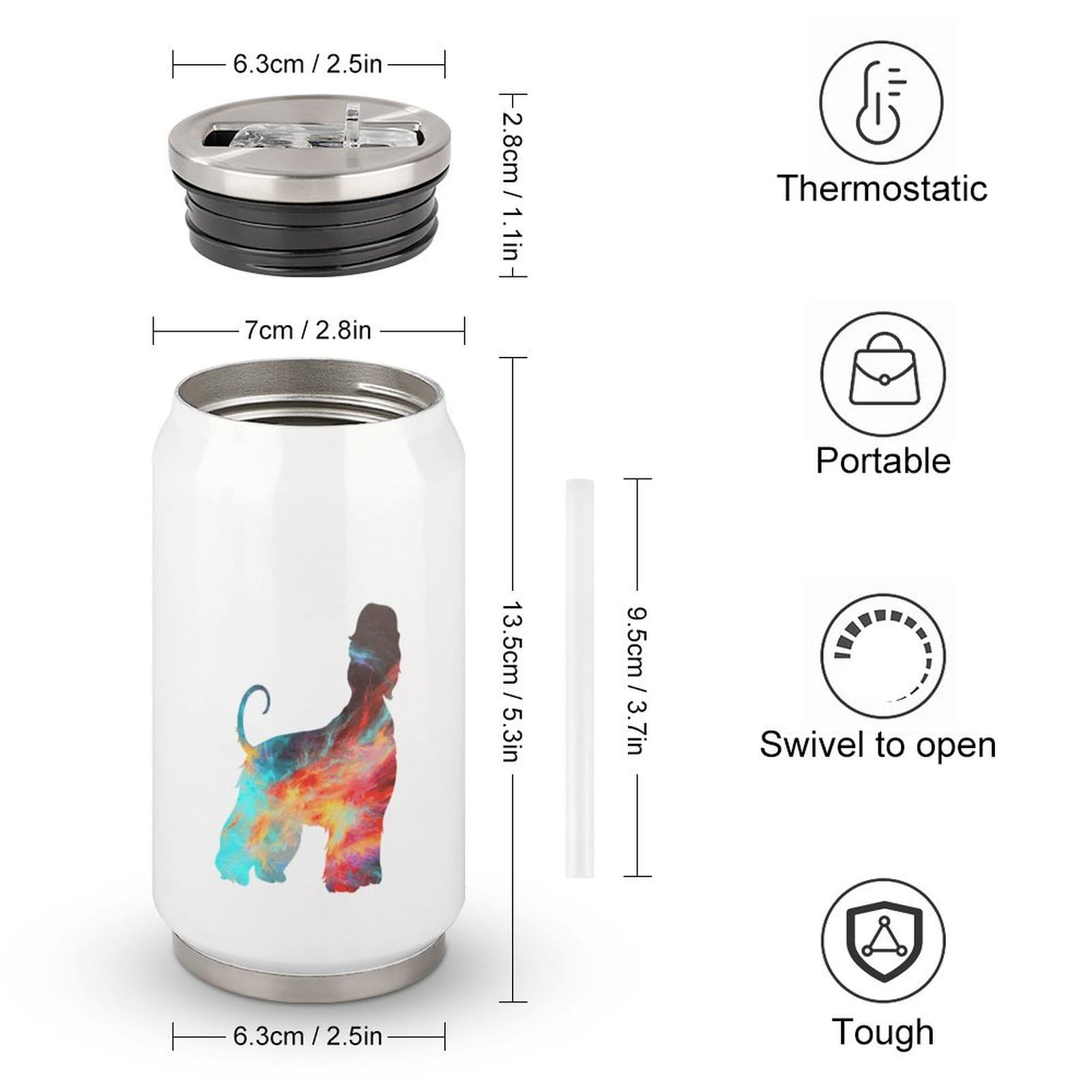 Pet Dog Cups,Afghan Hound Cup Stainless Steel Travel Tumbler with Lid And Straw, Travel Drinking Botter Water Glasses Keeps Drinks Cold & Hot,300ml