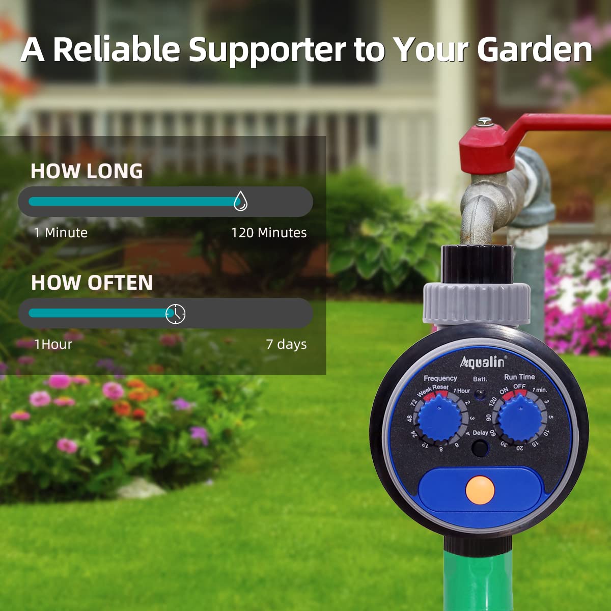 Aqualin Orologio per irrigazione da Giardino con Rubinetto a Sfera, Computer di irrigazione, Versione aggiornata …