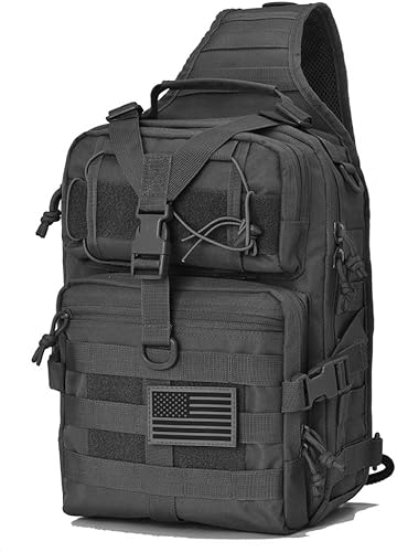 Gowara Gear Tactical Sling Bag Pack Military Rover Shoulder Sling Backpack Edc Molle Assault Range Bags Day Pack W/Tactical Usa Flag Patch (Black) #TOP2