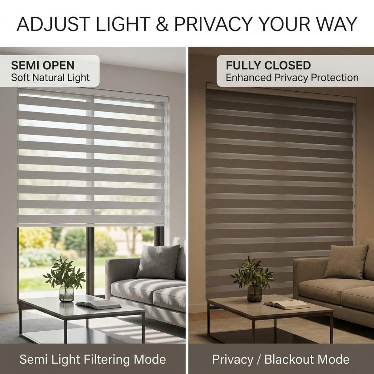Store Enrouleur Jour Nuit, Rideau Zébré de Protection Solaire | Double Tissu avec Chaîne Réglable pour Fenêtre et Porte de Bureau, Blanc, 45 x 150 cm(Nature,W160cmxH122cm)