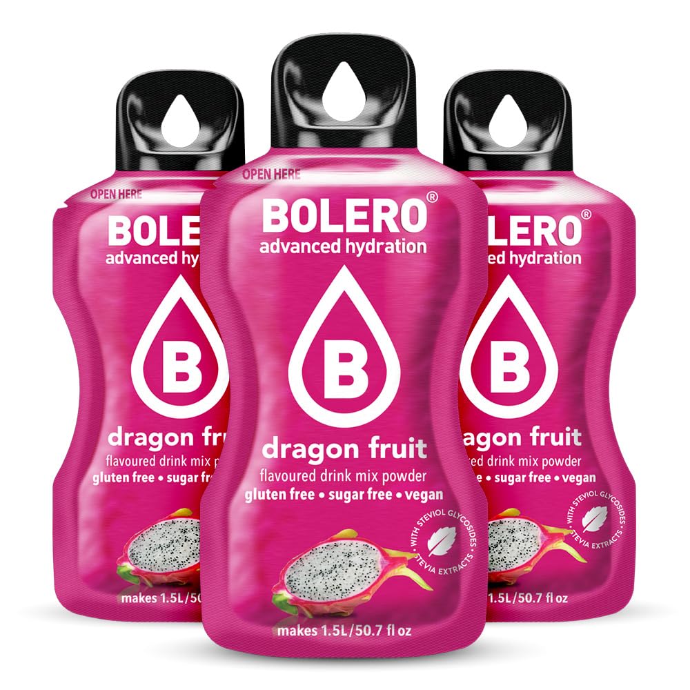 SET 48 BOLERO DA 9 grammi Dragon Fruit Preparato istantaneo polvere solubile in bustine Sticks per Bevande con Stevia e Vitamina C e Senza Zucchero ideale per fitness e diete