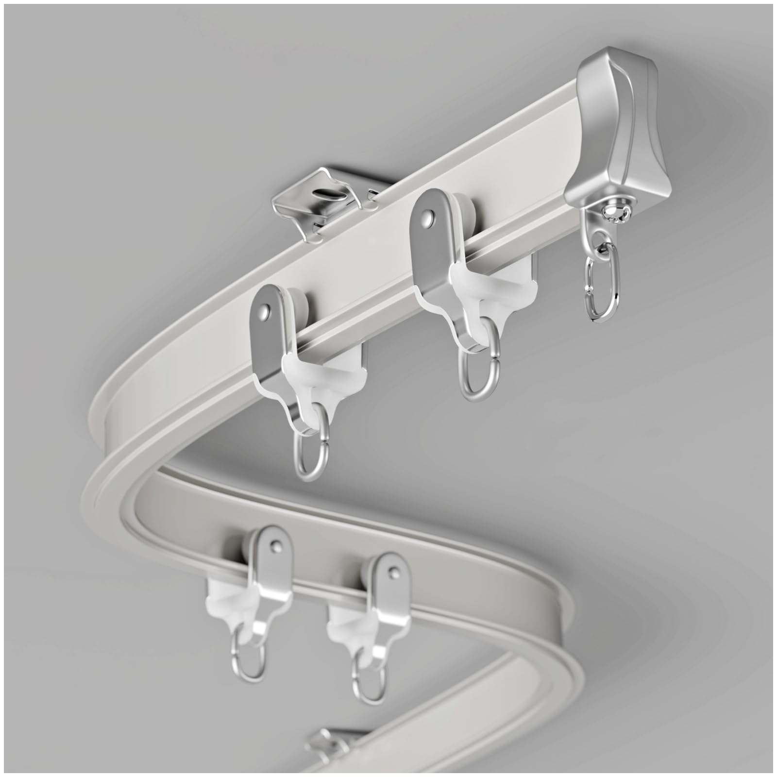 Gebogene Vorhangschiene, Vorhangschienen aus Aluminium, Deckenmontage, Richtungsrolle Umlenkrolle, für Gardinenaufhängung, Raumteiler, Zimmer, Balkone, Büros, Hotels(White,1.7m/5.58FT(2 * 0.85m))