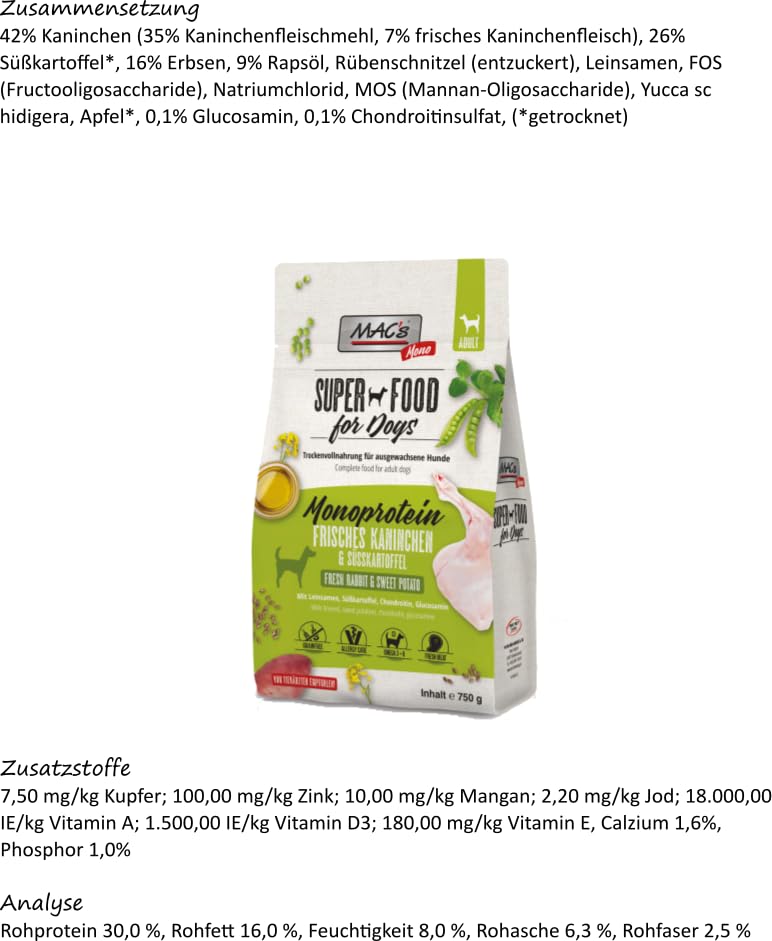 Mac's Dog Trockenfutter Multipack 3 x 750g | Huhn, Ente, Kaninchen | Mono | Getreidefrei und gut verträglich | hergestellt in der Eifel | Premium Trockenfutter für Hunde
