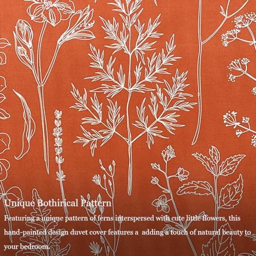 Image of Lekesky Floral Duvet Cover Queen Size, Burnt Orange Queen Duvet Cover Plant Flowers Pattern Bedding Set for All Season, Soft Breathable Duvet Cover with Zipper Closure & Corner Ties