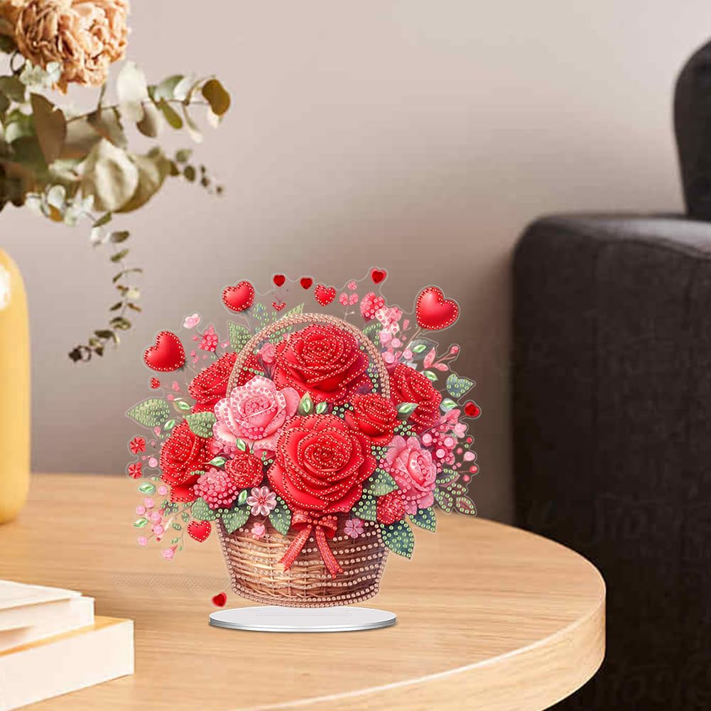 HENGBIRD 5D Diamond Painting Blumen-Aufsteller – Rosen-Design, 24,8x21,8 Cm – Deko Für Tisch & Wand