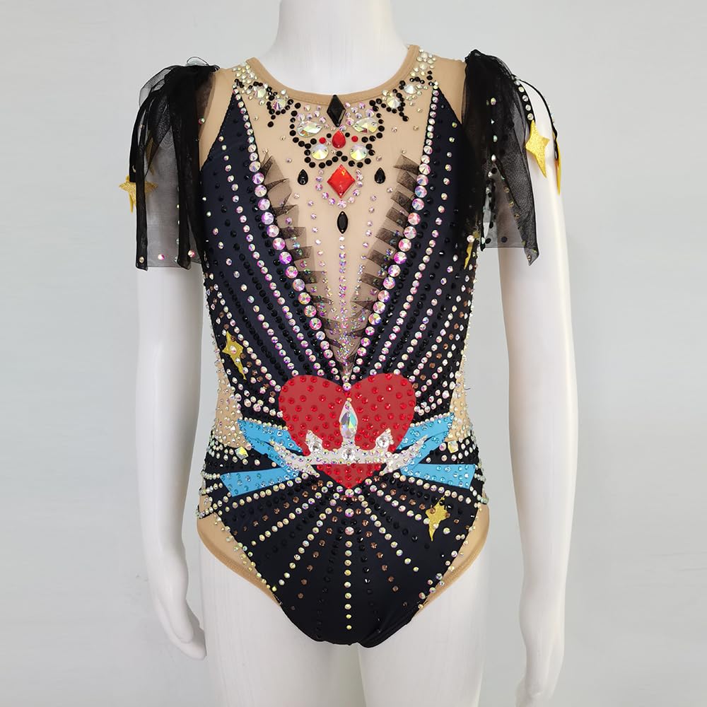 Justaucorps de gymnastique rythmique noir à manches courtes pour filles