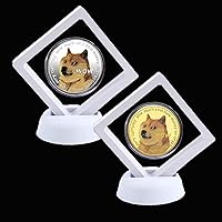 Vista 1 de Dogecoin Moneda conmemorativa 2021 de 2 piezas de 1 onza chapada en oro, plateada, monedas coleccionables de edición limitada Dogecoin con cubierta