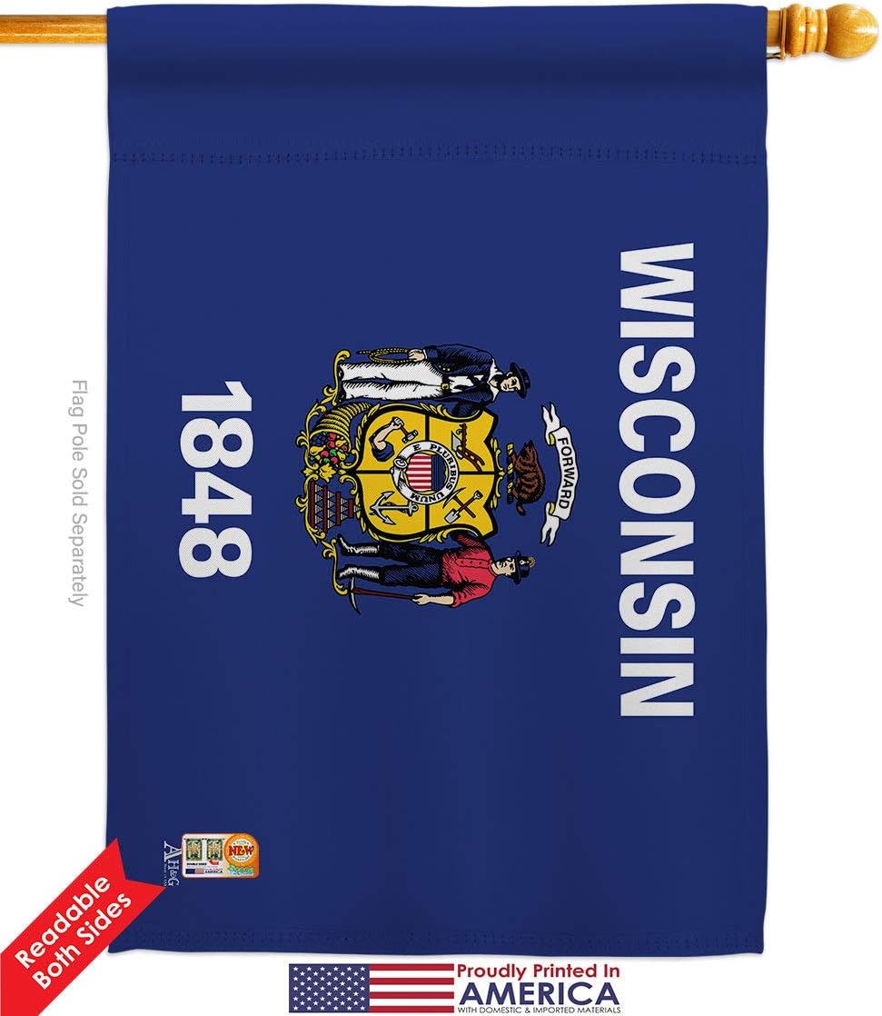 Wisconsin Garden House Flags Set Americana States USA American Territories Republic Country Particular Area Small Decorative Gift Yard Banner Double-Sided Made In 28 X 40