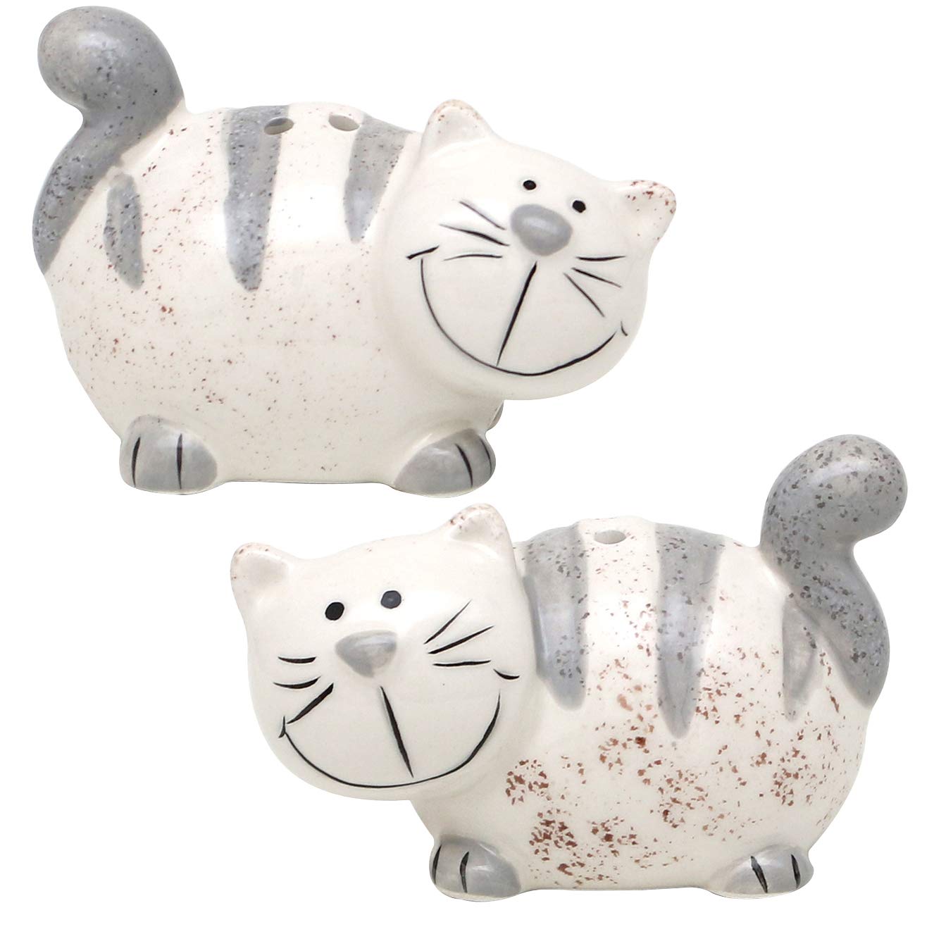 Dekohelden24 Set of 2 Ceramic Salt/Pepper Shaker/Spice Shaker as Cats Dimensions Approx. 7 x 6 x 7 cm