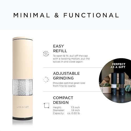 Miniatura 4 de LARS NYSØM Juego de molinillo de sal y pimienta manual, molinillos de sal y pimienta de acero inoxidable con molinillo de cerámica ajustable, diseño