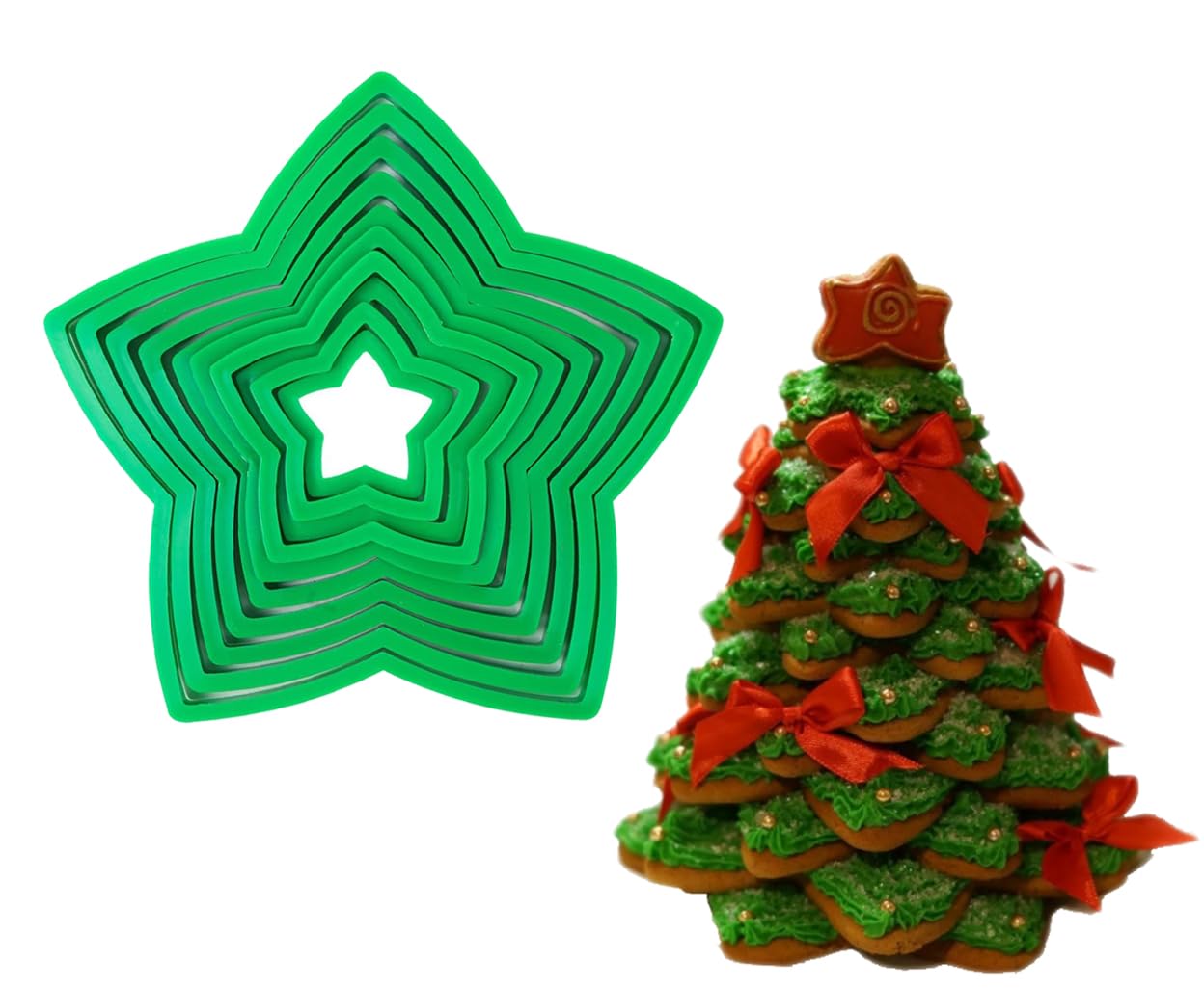 10Pcs Christmas Tree Cookie Cutter Set, Christmas Star Cookie Cutters Xmas Decoration Fondant Donut 3D Christmas Tree Cookie Cutters Kit for Christmas Tree Gift Cookie Tower