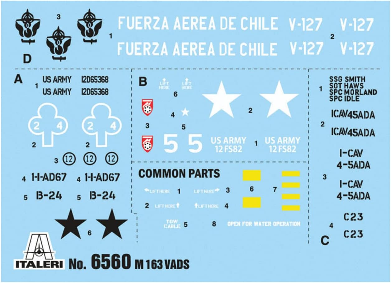 Decal sheet for Italeri M163 VADS model