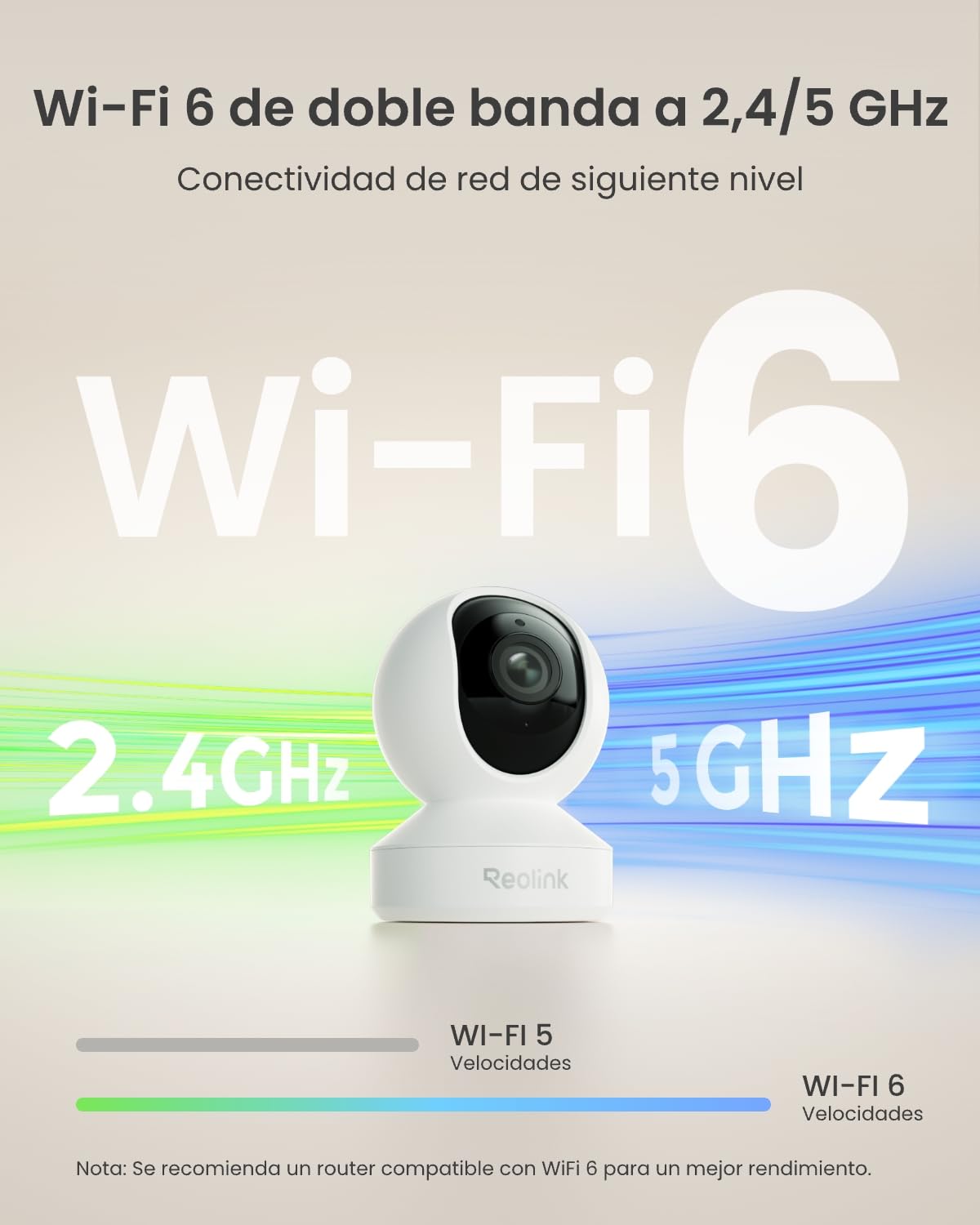Reolink Camara Seguridad Interior 4K WiFi 6 Zoom óptico 3X, E1 Zoom | WiFi 2,4/5 GHz, Zoom óptico 3X, Seguimiento Automático, Cámara Interior Niños y Mascotas, Detección Personas/Mascotas/Llanto