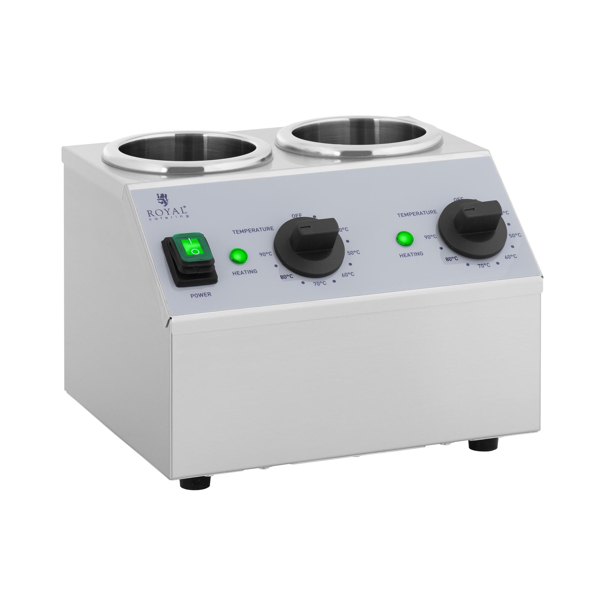 Royal Catering RCSW-13 Calentador de salsas 2 x 1 L Panel de control Superior 40-90 °C 400 W Calentador de salsas Calentador de chocolate