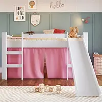 Cama Infantil Elevada com Escorregador e Cortina Completa Móveis