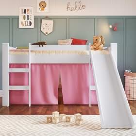 Cama Infantil Elevada com Escorregador e Cortina Completa Móveis