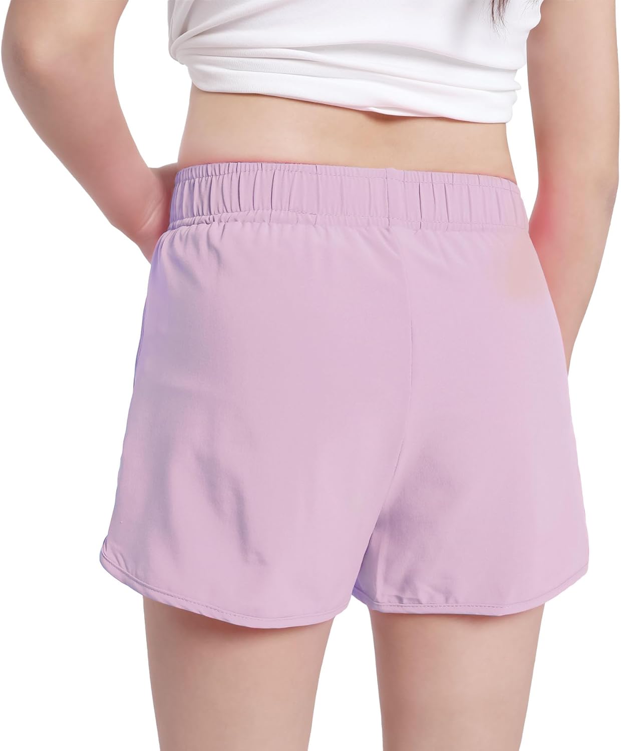 Girls Athletic Shorts with Zip Pocket, Lightweight Running Shorts High Waisted Sports Active Short for Teen Girls Kids - Image 3