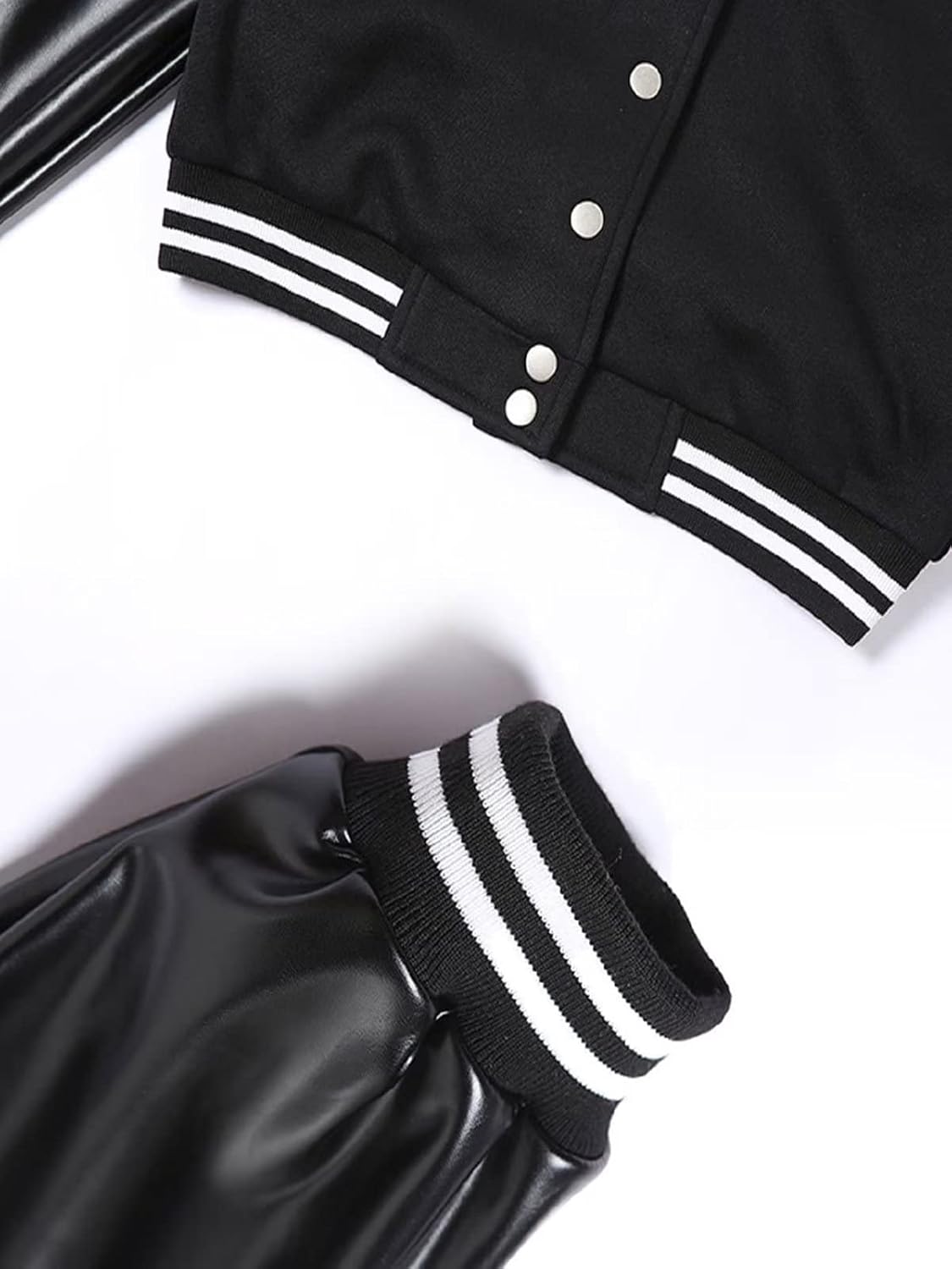 babyhealthy Womens Crop Varsity Jacket Stitched Leather Baseball Bomber Jacket Y2K Streetwear Short Coat - Image 5