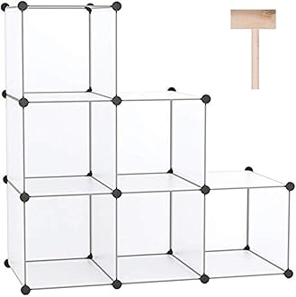 C&AHOME Cube Storage Organizer, 6-Cube Shelves Units, Closet Cabinet, DIY Plastic Modular Book Shelf, Ideal for Bedroom, Living Room, Office, 36.6" L x 12.4" W x 36.6" H Translucent White SBTM3506A