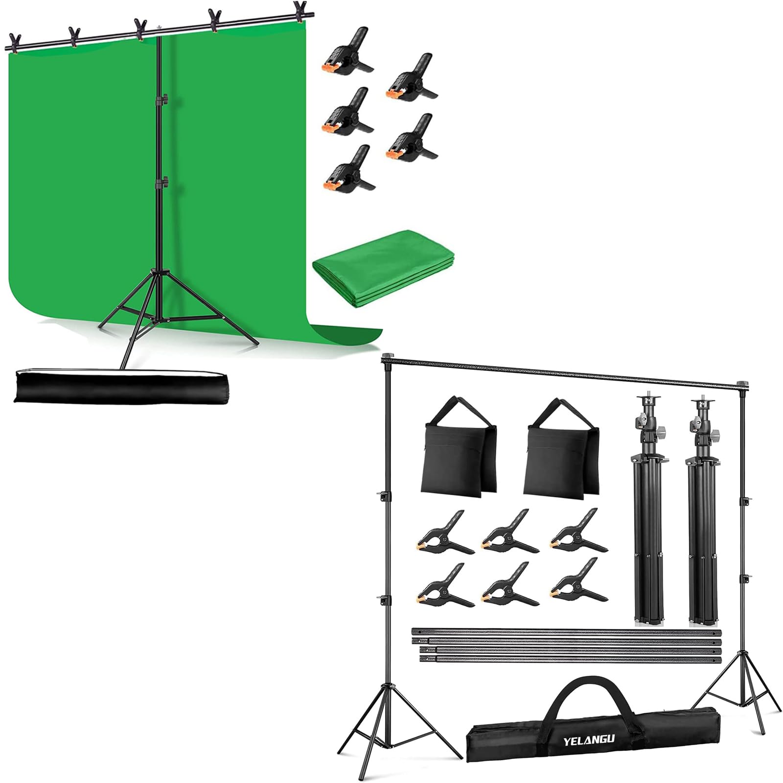 YELANGUPhotography Backdrop Set - includes 6.5X5 ft. green screen backdrop with stand and 7X10 ft. backdrop stand without green cloth