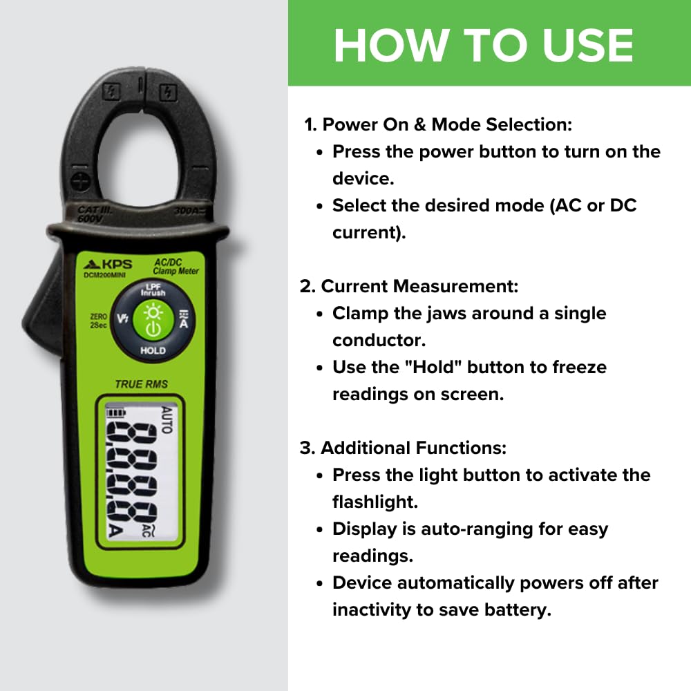 KPS DCM200MINI Compact Clamp Meter – 400A AC with NCV & 6000-Count Display | Best for On-The-Go Electricians and DIYers