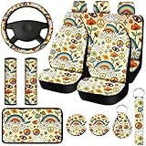 Fiada 15 Pcs Full Car Seat Covers Set Car Accessories Seat Covers Steering Wheel Cover Belt Pads Armrest Pad Cup Holders Keychains for Most Truck SUV(Daisy)